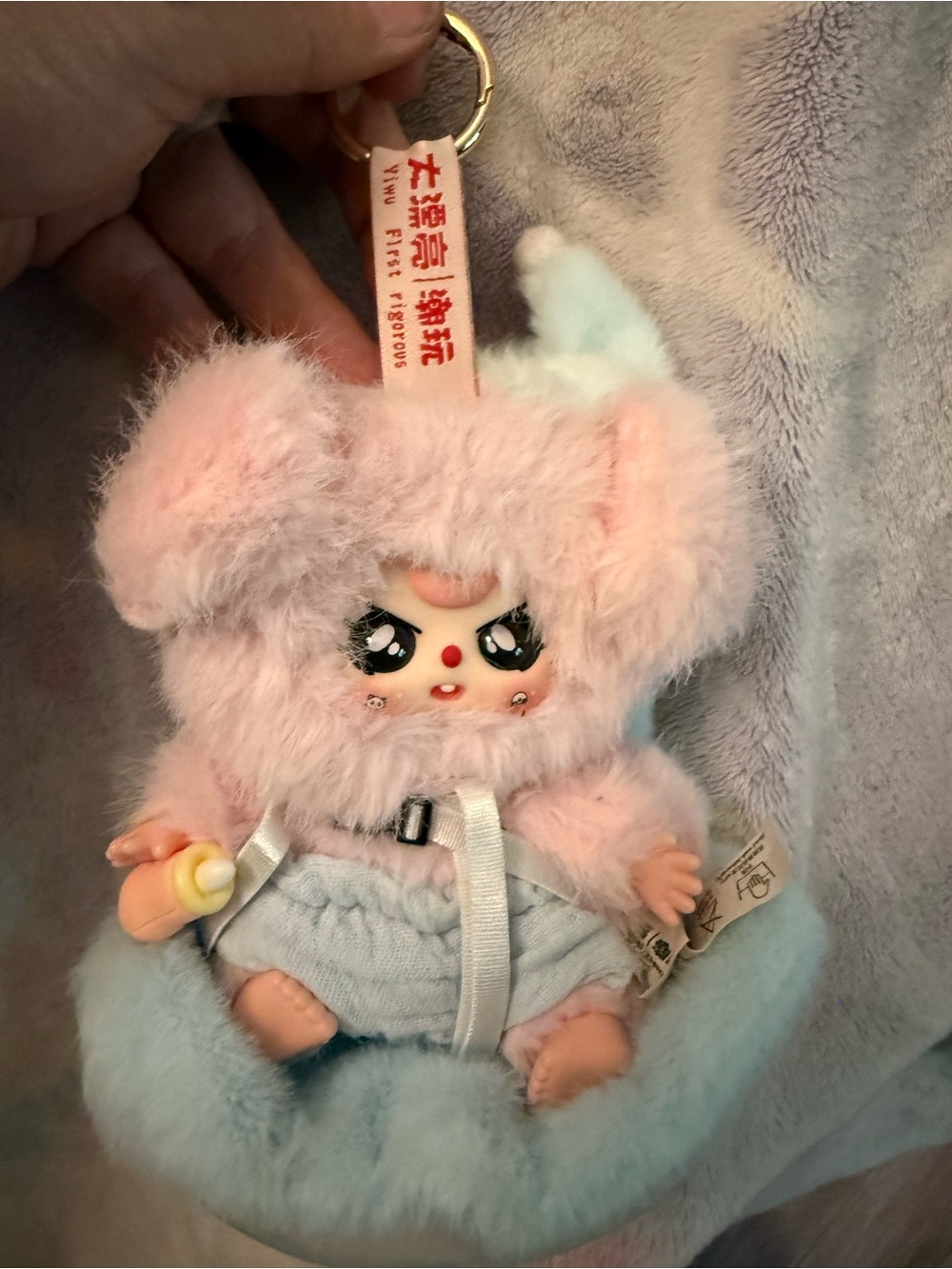 Plush Pink Baby Bunny Keychain for Small Pets